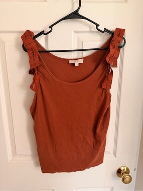 LOFT Rust Ruffle-Strap Tank Top